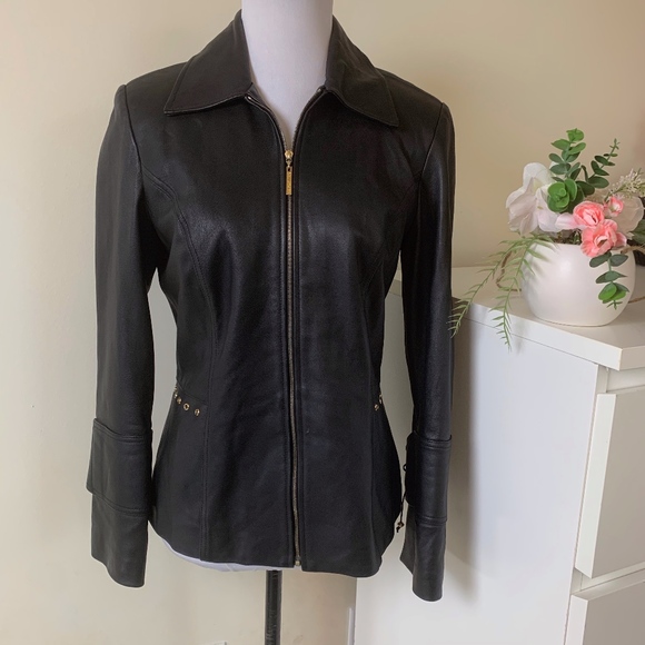 St. John Jackets & Blazers - St John Sport by Marie Gray Leather Jacket size S